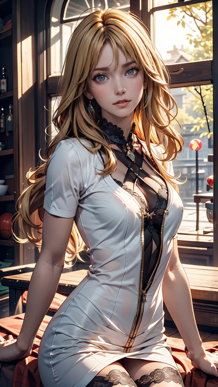Blowing bubbles under the stars、Anime-style light blonde hair with purple eyes