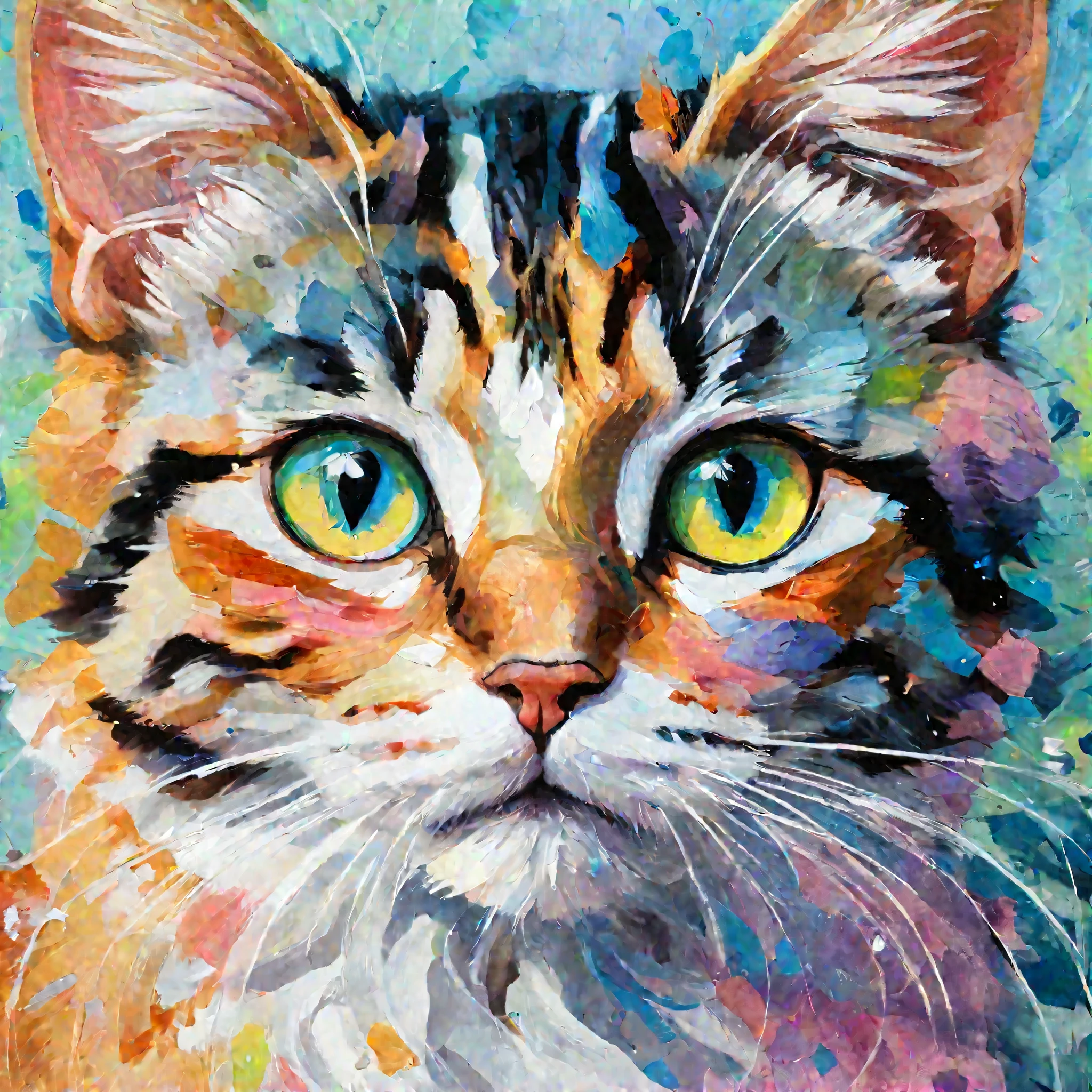 cat, Unique painting, expressionless , catの絵, pastel painting, sad expression to tears, Picture drawn by a around