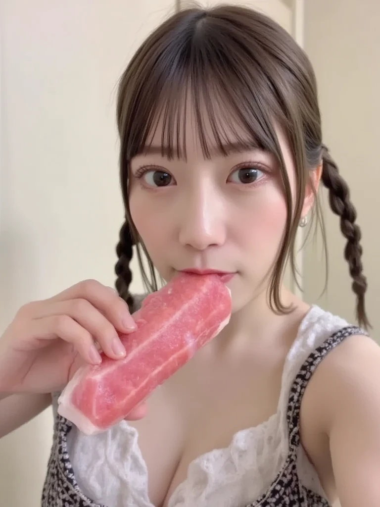 1 girl, (sticking out her tongue out), (tongue), ultra high resolution, realistic, highest quality, 8K resolution, masterpiece, Cat ear, choker, garter belt, garter strap, Slingshot,cleavage , , , Stick out your tongue to receive, Fellatio, ecstatic expression, A large amount of white sperm in the mouth, holding a very thick brown frankfurter in his hand, Suck a very thick brown frankfurter, very thick brown sausage in the cheek, Lots of white cum from the tip of a very thick brown frankfurter, white sperm on chest, delicate fingertips, complicated fingertips, I sucked his thick brown mountain jaw deep into my throat.、White sperm leaks from the gap, Water released from the crotch, A large amount of sperm all over the body, massive vagina shots, NSFW, eyes roll back, look up, zero two,tongueを出す,tongueで歯は隠れる