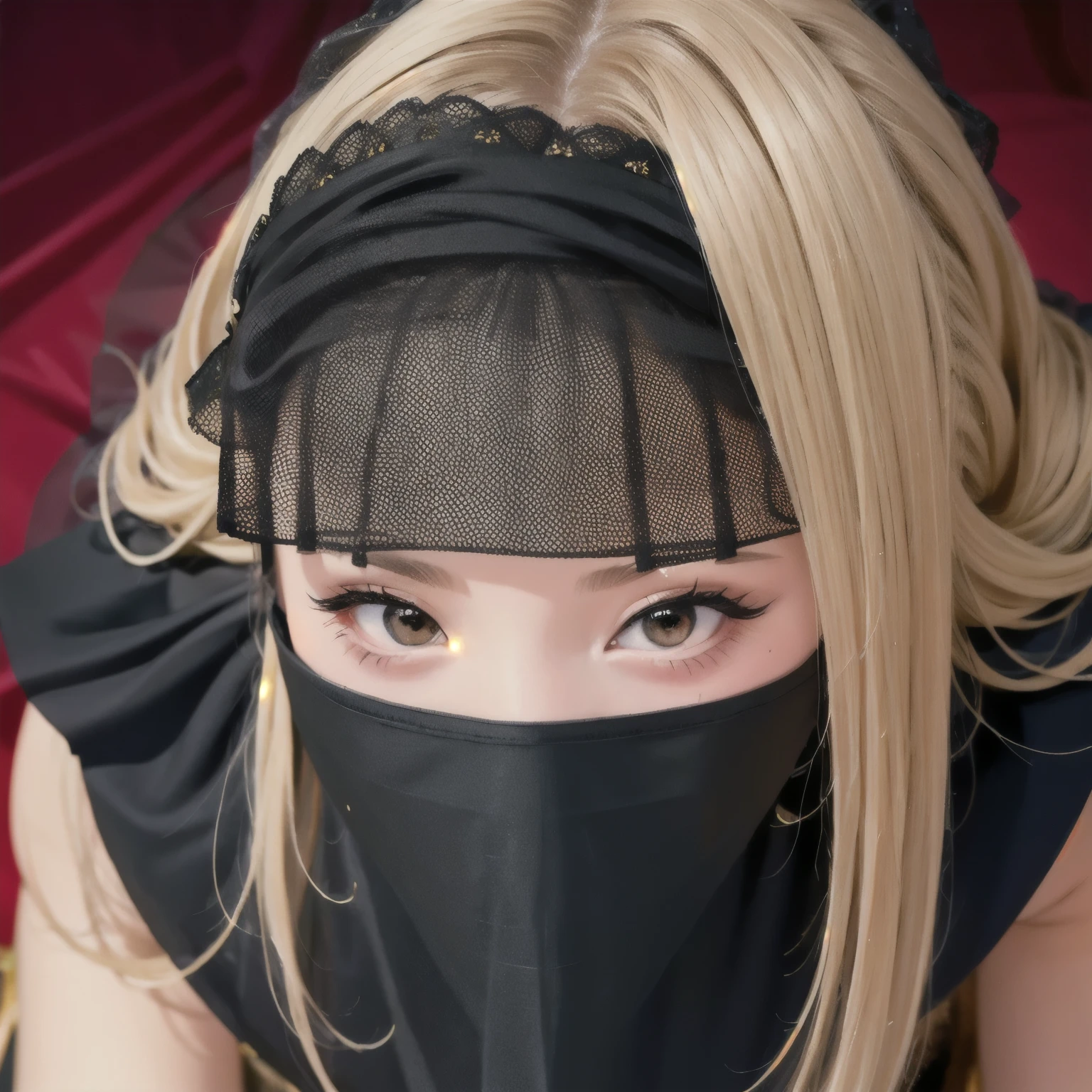 ( Masterpiece, top quality:1.2), 1 girl, throw, fellatio_Down_ mask, mask,Translucent veil, face up, from above
