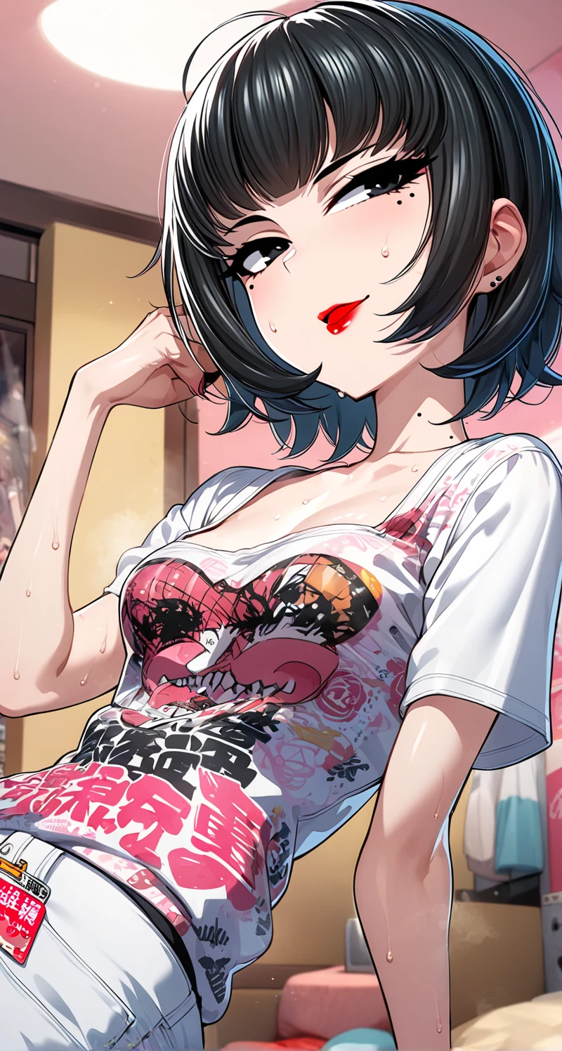 deep black hair, sexy girl, pigtails hairstyle, (pretty face: 1.5), (ultra quality: 1.3), (best quality: 1.5), (UHD, 8K wallpaper), (High resolution), (eyes with beautiful details: 1.3), anatomically correct, perfect body, perfect hands, photorealistic, high resolution, 1women, long hair, street wear, tattoo, (city street: 1.5), (fashion clothes: 1.3), (tiny crop top: 1.3), (stay straight: 1.4), (arms behind head: 1.5), (tattoo), (ahegao), (a little underboob: 1.3)