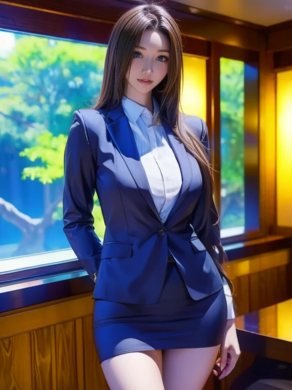 high qulity,Best quality at best,tmasterpiece,8K,Hyper Real,absurderes,Vibrator in panties,1girll,office room,Slim suit suit,Pen holder skirt,Stand with your legs outstretched:1.1,Blushlush,double-ponytail,Wet panties,sitted,wetfloor,(Open your clothes,Flirting skirts:1.1),