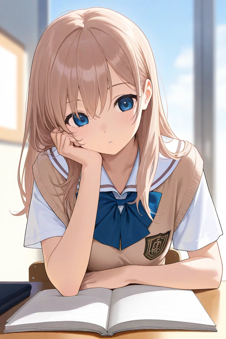 Anime girl sitting at classroom desk at blackboard, beautiful anime high school girl, cute anime girl, white panties,pretty girl, seductive anime girl, anime moe art style, Beautiful anime girl squatting, anime best girl, Smooth anime CG art, attractive anime girl, cotton panties,surreal high school girl, young anime girl