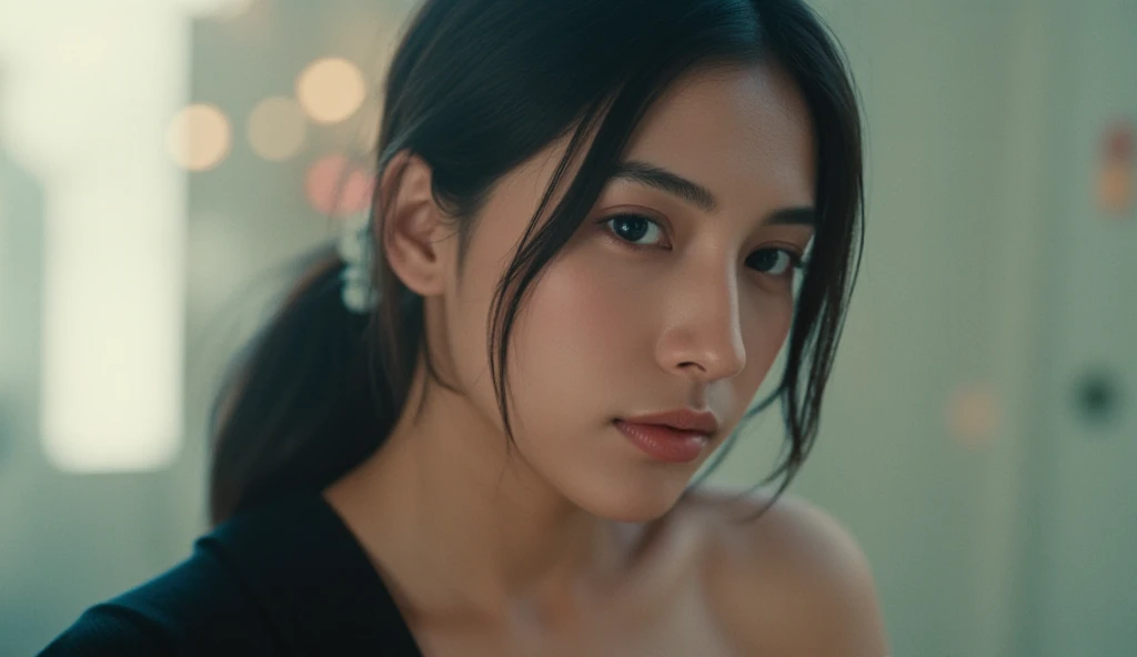 best images quality， tmasterpiece， 超高分辨率， （fidelity：1.4）， photore， 1 rapariga， white  shirt， worn jeans， White sneakers， dimly lit， be desperate， pitying， poor， cinematic ligh， teardrop， tear drop， （torn laundry：1.5）， （wetclothes：1.4）， exposed bare shoulders， Real rain， Wet hair,..ssmile