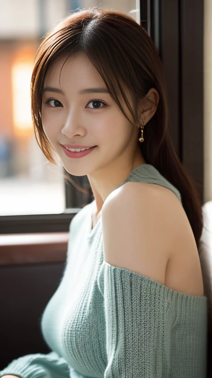 (highest quality、table top、8K、best image quality、Award-winning work)、1 woman、(Perfect light blue sleeveless turtleneck knit sweater dress:1.5)、the best smile looking at me、(huge breasts:1.8)、(From the side:1.4)、Exactly、(emphasize body line:1.2)、low length、(glamorous body:1.2)、(Chubby body type:1.2)、(Beautiful park background with strong blur:1.1)、The most natural and perfect beauty park、A perfectly maintained normal park、stand gracefully、Refreshing scenery、natural makeup、Ultra high definition beauty face、(Super high resolution perfect teeth:1.1)、ultra high definition hair、Super high-definition sparkling eyes、(Super high resolution glossy skin:1.1)、Super high resolution glossy lips、(accurate anatomy:1.1)、(very bright and vivid:1.3)、(Beautiful skin that shines brightly:1.3)
