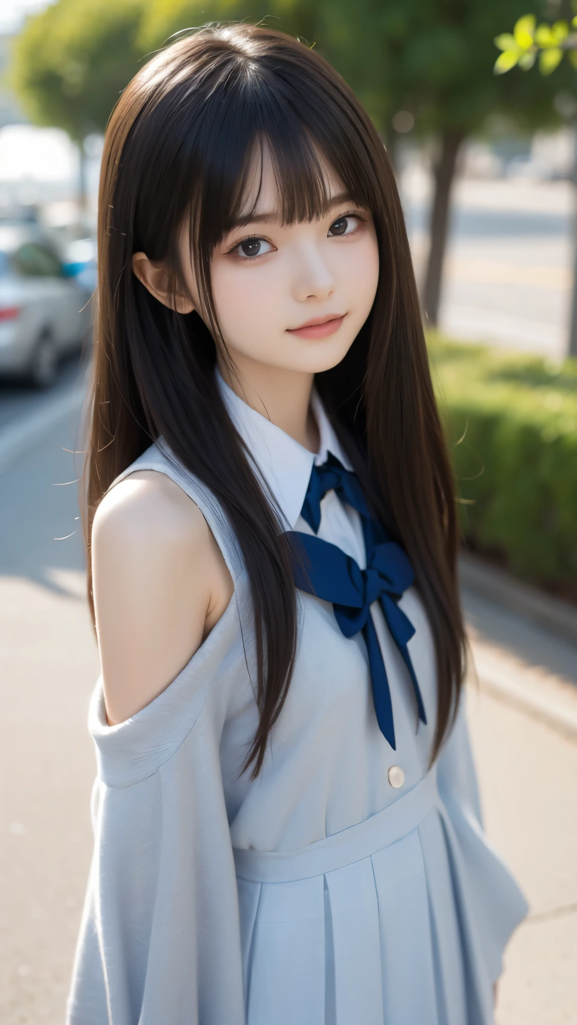 ((Live 2D))、 Masterpiece、 one girl、 full body、 stand straight、(cute japanese high school uniform )、 Viewer、 Detailed Eyes and Faces 、Green girl 、(((A cute face with straight hair up to the shoulders)))、 gradation hair streaming on youtube、 Multi Colored Hair 、 slender body line with visible insoles、Naughty smile、Beautiful breasts、 Gradient Eyes 、 dark eyes、( wonderful immersive background:1.3)、((( small smile )))、((( face swelling )))、(((Round face)))、((( the wind is blowing )))、( detailed hands :1.3、 perfect right hand:1.2)