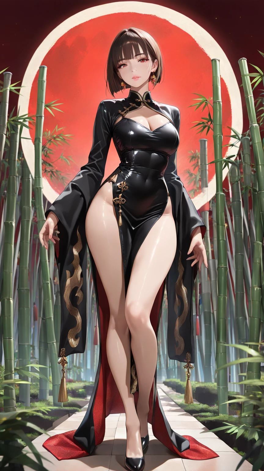 (full body:1.4), xuer ai yazawa style girl, 1girl, solo, holding katana, floral printed dress, looking at viewer, fighting stance, Auburn hair, one_side_up,
(curvy body), (huge_breasts:1.26), (thin waist:1.22), [big pelvic:0.4], (thick_thighs:1.25), (thighhighs, highheels),
one eastern dragon, 
(ink splatter, Chinese Zen style), Dreamy Cloudscape with Floating Islands, (fractal art),
(best quality, official art, highly detailed), 
<lora:ç»ªå¿-æ­¦å£«å°å¥³V2 xuer ai yazawa style girl:0.3>QuickHands,<lora:QuickHandV2:0.6><lora:notion_of_dark_fantasy-nodf:0.8> nodf_lora