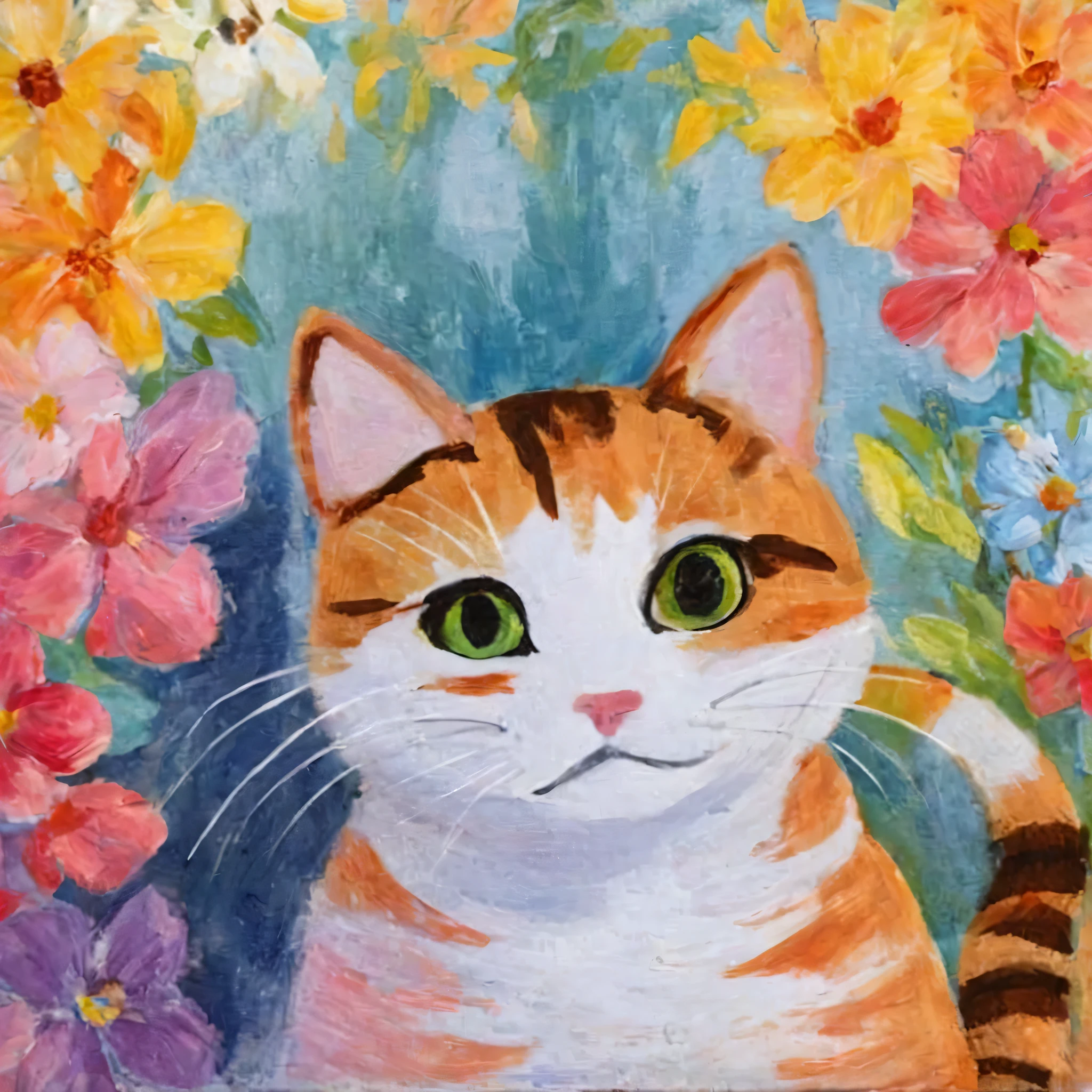 cat, Unique painting, expressionless , catの絵, Pastel drawing
