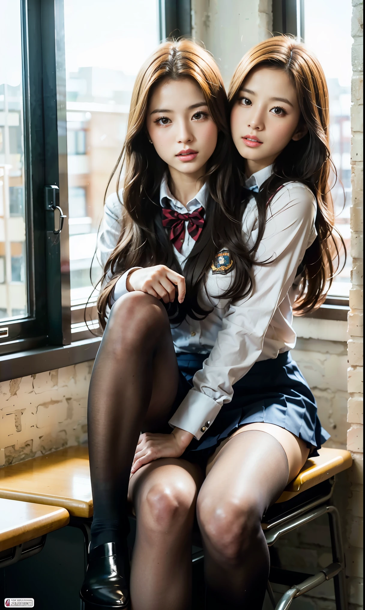 ulzzang-6500-v1.1, (Raw foto:1.2), (Photorealistic:1.4), beautiful detailed woman, very detailed eyes and face, Beautiful detailed eyes, Ridiculous, Unbelievably ridiculous., huge file size, A highly detailed, high resolucion, Very detailed, Best Quality, Masterpiece, Chemomimi, (((Japanese High School Uniform:1.3))), ((miniskirt:1.3)), Illustration, Very detailed, BAPV, integrated, 8K wallpaper, amazing, Fine details, Masterpiece, Best Quality, Highly detailed YTD uniform 8k wallpaper, light on the face, Cinematic lighting, 1Girl, 20yo, ((Dynamic Pose))), (camel toes), (((school classroom))) (standing posture), ((Pantyhose)), ((White panties)),