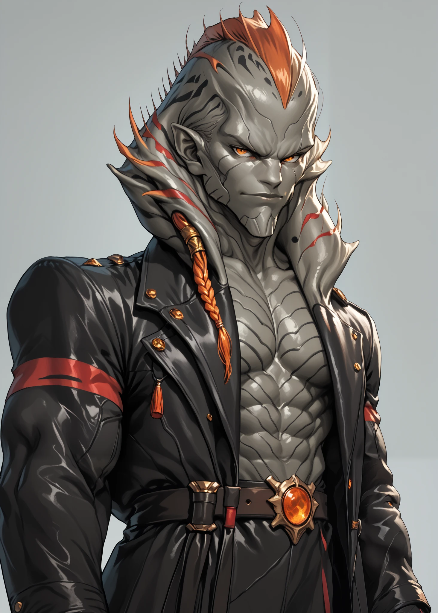 prime hunter,alien male,buff,bara,sexy,grey skin,four arms,black trench coat,red mark on the face,orange eyes,young,thick,big bombshell,badass poses,fullbody,8K,FullHD