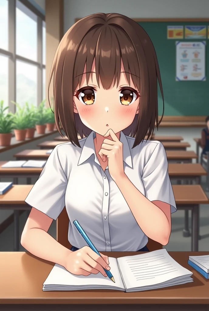 classroom、on the desk、A cute light orange bra、A cute white thong showing through a cute light orange mini skirt、barefoot、Raw milk、Beautiful breasts、Girl peeing during orgasm、