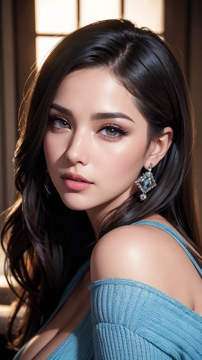 una mujer alta, muy tetona, hermosa, cuerpo muy tonificado usando un sari ajustado,Cara perfecta,ojos perfectos,Detalles HD,Detalles altos,foco nítido,Foto de estudio,Maquillaje HD,maquillaje brillante,maquillaje