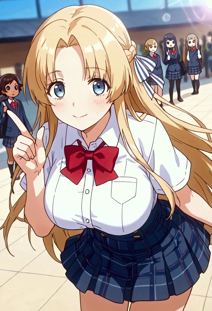 simple white background ,
school uniform, short sleeves ,tartan, tartan skirt, red bow tie , striped ribbon ,
Blue eyes, blows, French braid,, Very long hair, blond hair ,
1 20 year old woman, Young Woman, beautiful Finger, beautiful long legs, beautiful body, beautiful Nose, beautiful character design, perfect eyes, perfect face, expressive eyes ,perfect balance,
looking at the viewer ,(Focus on her rostro), closed mouth , (innocent_big_eyes:1.0),(luz_smile:0.3),
official art ,fondo de pantalla CG extremadamente detallado Unity 8K, Perfect lighting,colorful, round_forehead_rostro_luzing,PIEL BLANCA,
( masterpiece:1.0),(better_quality:1.0), ultra high resolution,4k, ultra detailed ,
photograph , 8K, HDR-10, highres, absurdities:1.2, Kodak portra 400 , Film grain, blurry background , bokeh:1.2, lens flare, (vibrant_color:1.2), photograph profesional,
( beautiful,big_breasts:1.4), ( beautiful_rostro:1.5),(narrow_waist),
