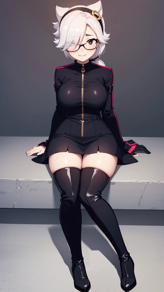 Hyperrealistisches 1Girl, lange lila Haare, big boobs, schwarzes kurzes Kleid, Black Lence stockings, ArtStation, Hochdetailliertes Gesicht, Niedliches Gesicht 4K, awards winning, auf dem Bett sitzend, Legs and feet