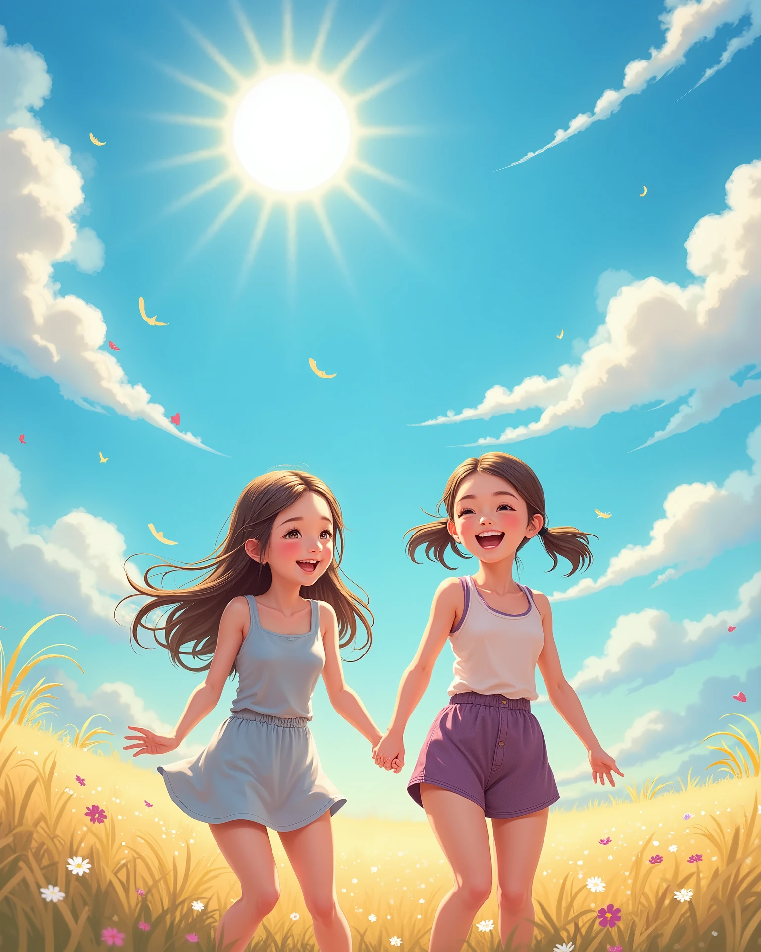 Two Line Urdu Poem for ren :
Shimmering Sun, Blue Sky,
We all laugh here.!