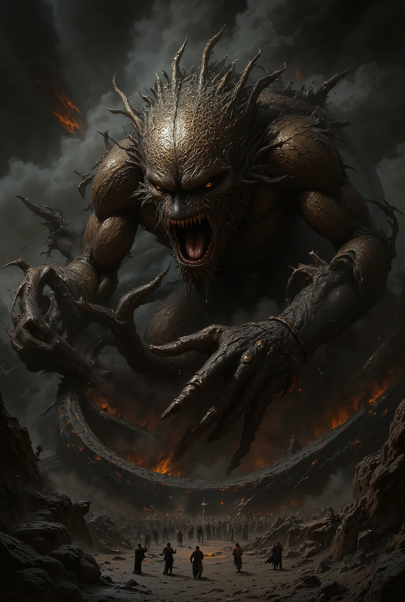 a monstrous half-human, half-serpent creature, typhon and beautiful echidna, greek mythology, highly detailed, intricate, dramatic lighting, intense colors, dark fantasy, cinematic, concept art style, epic, grandiose, large scale, powerful, imposing, mythical, dramatic, chiaroscuro, moody, dynamic, dramatic pose, ominous atmosphere, mythological, fantasy, dark, foreboding, visceral, intense, hyperrealistic, photorealistic, 8k, best quality, masterpiece