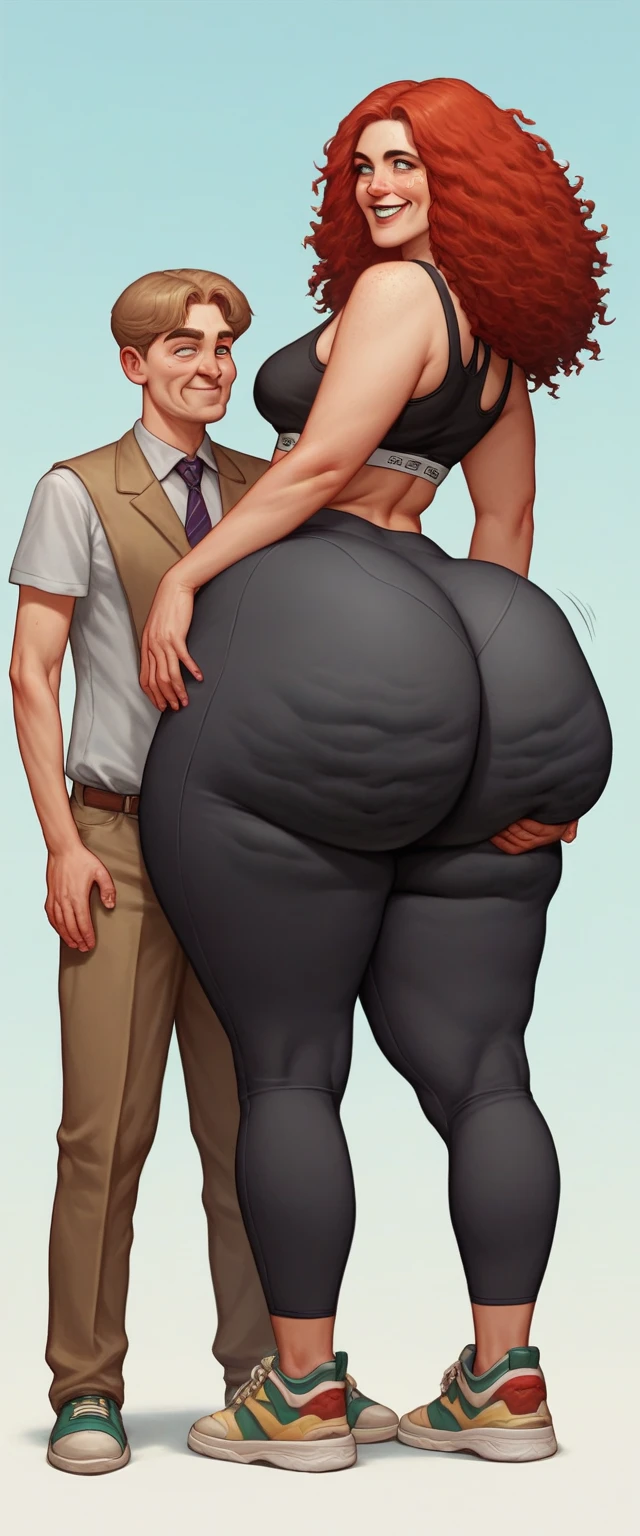 A close-up of just the woman's big ass. In an office environment. A woman with blonde hair and wide hips, and a big thick ass is wearing a tight black dress. She is walking beside a man in a suite. The man is groping, squeezing, and grabbing her big ass.