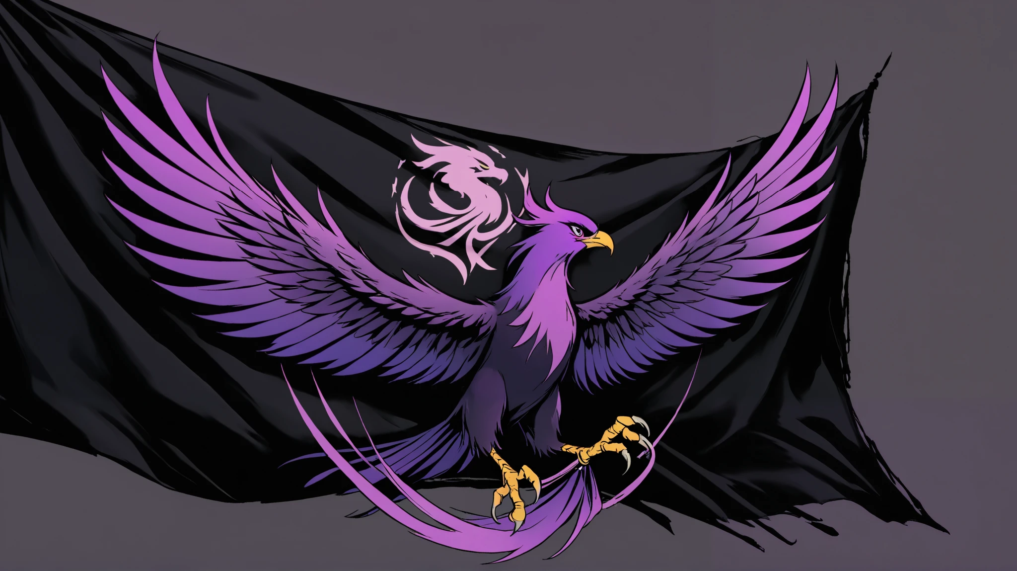 Black banner with purple phoenix