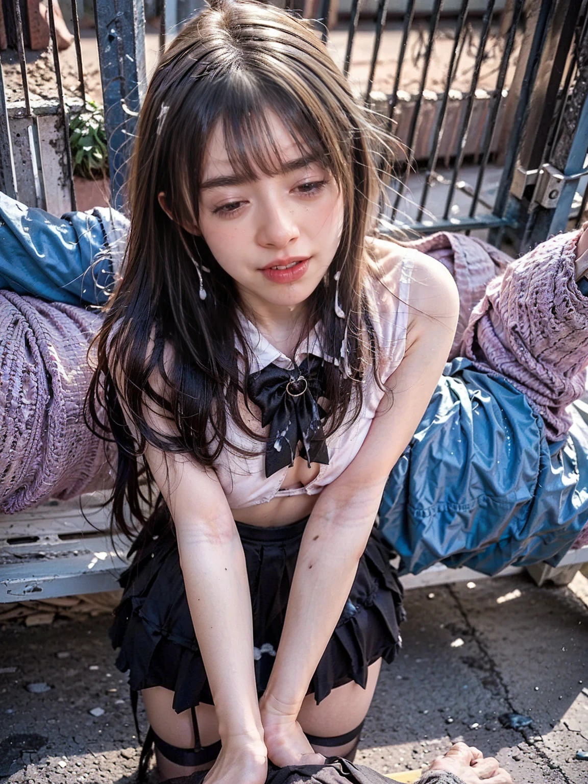 a beautiful girl, (casual fashion), (beautiful face:1.5), looking at viewer, (frown:1.5), (cry:1.3), (panties:1.2), good hands, good fingers, (ultra high res), (raw photo), sharp focus, (ultra-realistic photo), best quality, top quality