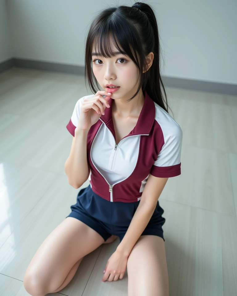 Realistic and high quality photos、Japanese women photos、Cute girl、(nsfw:1.4)、((tennis uniform))、((spread pussy))、locker room、Erect nipples、Big Eyes、Baby Face、high school student、Baby Face、Minors、Beautiful and neat features、whole body、(Long brown hair)、Expressionless,((spread legs))、((squatting))、(pubic hair:1.4),(arm up),((bare breasts))、((show off nipple))、sneakers、(black socks)、Brown Hair、(How:1.2)