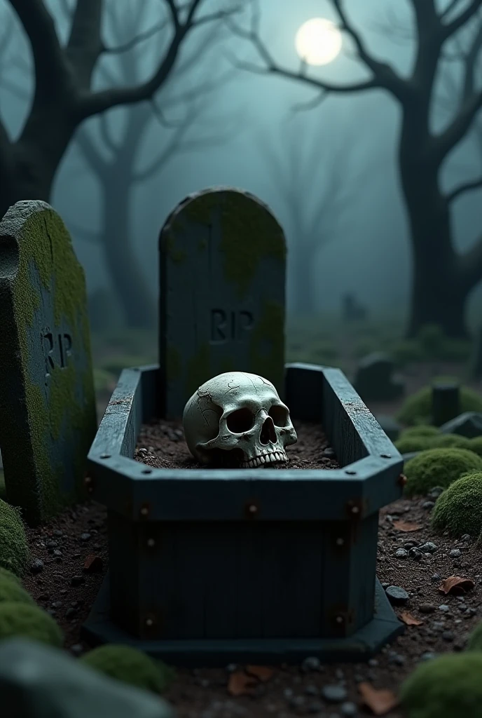 Horror elements, coffins, dark styles, skeletons, blood, dark forest