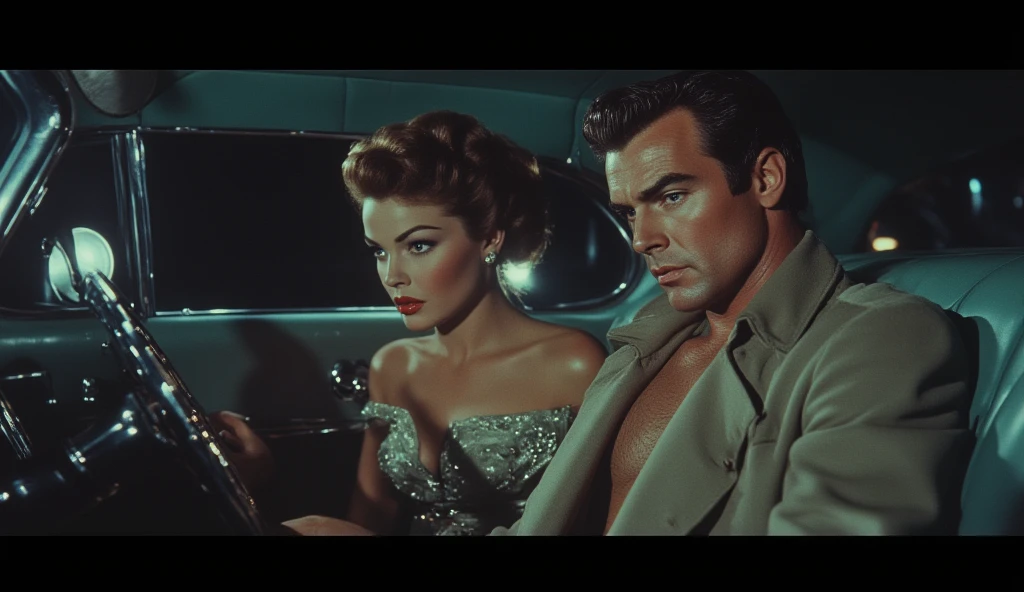 a poster shot from a vintage film still of Marilyn Monroe with makeup looking at Clark Gable with glasses and clean shaving outside a hollywood matinee at night, film poster