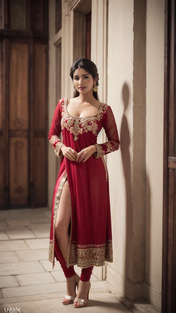 (girl in office room, luxurious room, beautiful natural lightings), (beautiful girl in Indian outfits), 1girl, solo girl, 20 year old girl, ((full body shot:1.5)), (Masterpiece:1.5), (hyperrealistic, hyperdetailed:1.1), (looking at viewers, front view, looking at camera), sharpen, fair face, ultra realistic face, detailed face, detailed eyes, detailed lips, red lips, beautiful face, 16k, FHD, raw photo, pretty face, smooth skin, realistic face, glow lip, very_high_resolution, perfect figure, fit body, attractive hair style, fancy hair ornaments, (natural sagging breasts, perfect perky breast, perfect rounded breasts), (clevage), (fancy high heel),
(Red Fancy maxi, beautiful red maxi, long sleeve, fancy sleeve, fancy neck, (embroidery flared maxi), (masterpiece maxi), (luxurious maxi), ((flared maxi))), ((red Fancy maxi), bodycon maxi, flared maxi, bottom embroidery of maxi, (bottom flared of maxi), (fancy bodycon blouse, long sleeves, purple blouse, skinny blouse, embroidery blouse)) ,