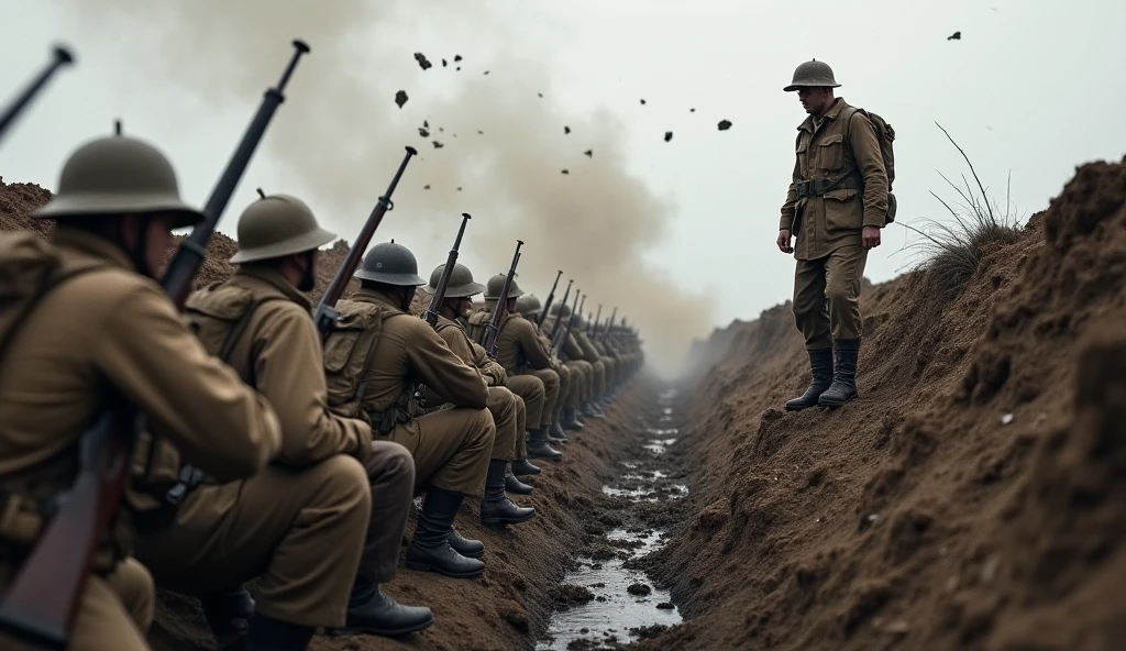 Long, weary lines of soldiers trudging back from the front, shadows of the men they once were, Dusk, , Shipwreck, Disquieting,Phantom-like, (Monochromatic:1.1), (Isolation:1.1), (Chiaroscuro:1.1), (Strobe light:1.2), Marble, Polygon, ((Romantic,soft,passionate,tender:0.99),(Rule of Thirds,balanced,offset focus,Rough,gritty,coarse,rugged,Hard Light,sharp,strong contrast,defined:0.75),(Cinma Vrit,naturalistic,observational,unobtrusive:0.99):0.5), ultra detailed, intricate, oil on canvas, dry brush, (surrealism:1.1), (disturbing:1.1)