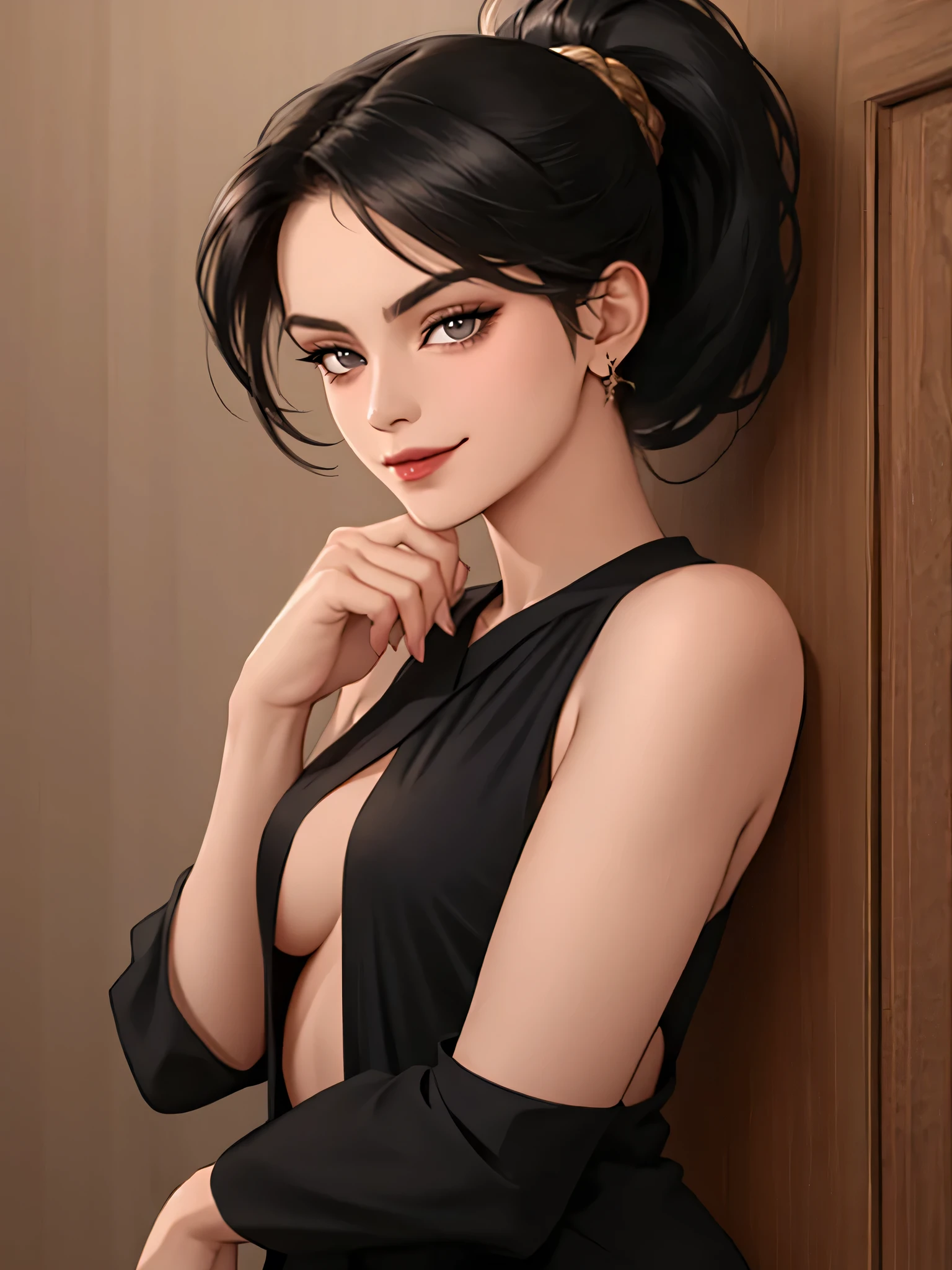 Sexy woman, MILF, neighbour, black hair in a bun, seductive eyes, blushing, seductive smile, amazing makeup, wearing a saree, lustful look, sultry pose