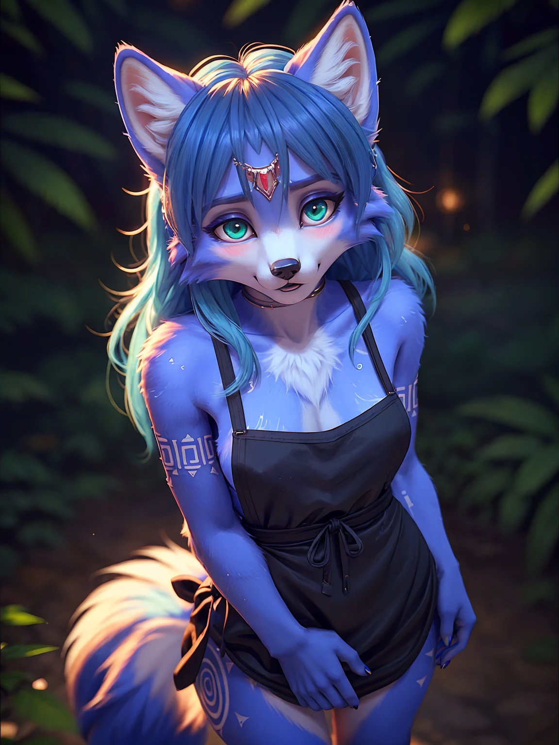 A beautiful and detailed (sweet portrait) wa ((Krystal)), Star Fox Krystal, sslim, lovable, green eyes, medium breasts, (((Long blue hair 1.3))), Decollete, anthro, furry, Uploaded E621, detailed fluffy fur, (wa Fluff-Kevlar, Bayard Wu, Personalami, Pino Daeni), detailed face, (fluffy), 1 girl, alone, sweet girl, ((lies on a meadow:1.3)), looks at the viewer, viewer is above the, her whole body is visible from head to toe, 