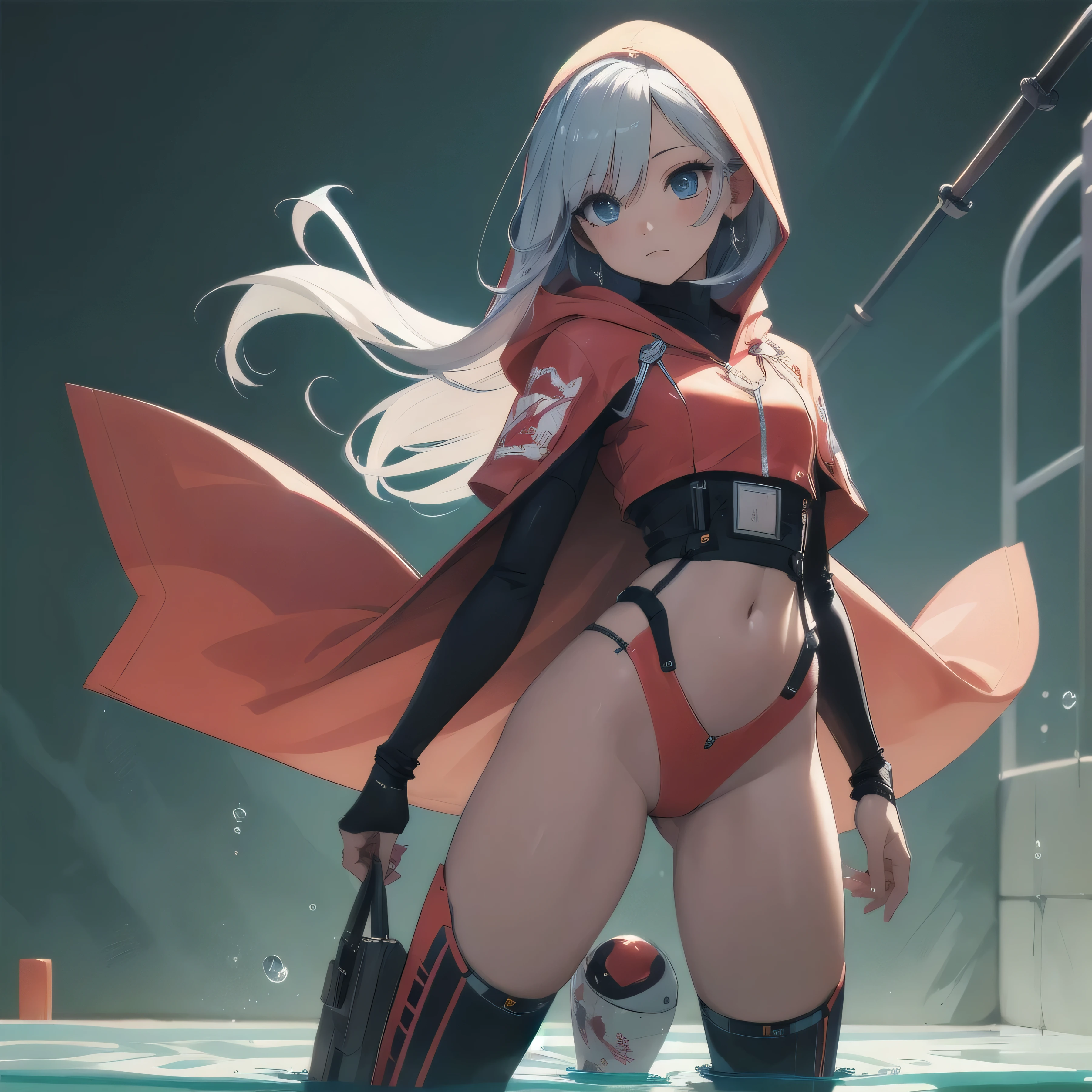 A beautiful Chinese girl,Standing in the snow in a bikini,Wearing a baseball cap,Long straight legs,High ponytail,Hands tied behind your back,smiling at camera