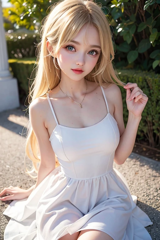 ((European pre-)), Beautiful girl, sardas no rosto, Olhos azuis claros, White blouse with spaghetti straps, decote das mamas, Tiny blue pleated skirt, , Realistic , close-up das coxas ao rosto, tiro de baixo, pele muito clara, cabelo raspado, blonde hair, busy subway car, fotorrealista, Indirect lighting, volumetric light, ray tracing, hiper-detalhado, best quality, ultra-high resolution, HDR, 8k
