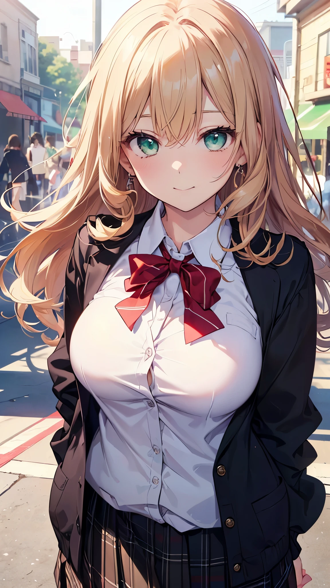 Anime girl with long blonde hair and a bow tie posing for a picture ...