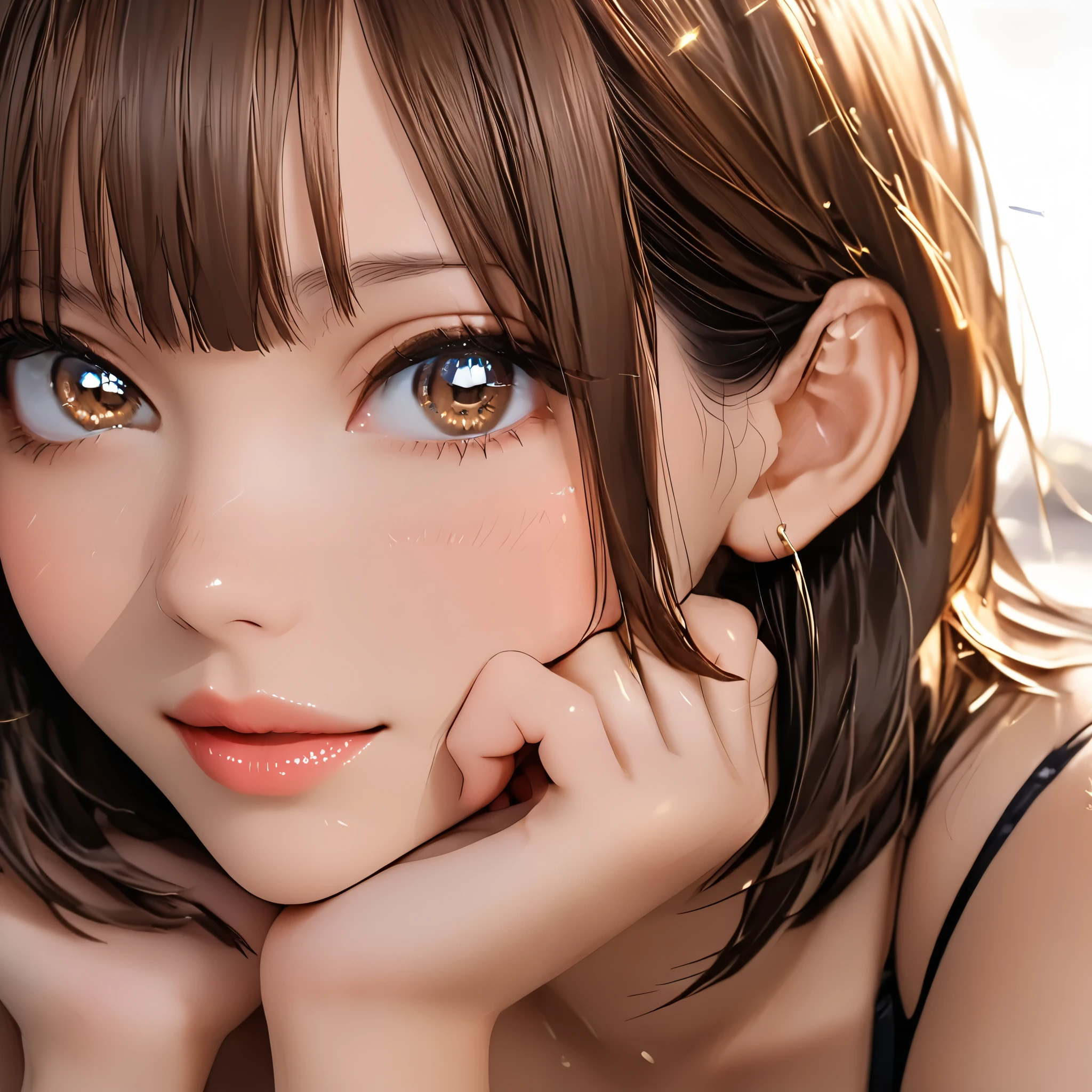 (beautiful girl:1.3),1girl,masterpiece,Highest quality,Ultra-high resolution,rich contrast,super high quality,8k,Highly detailed CG unit wallpaper,texture,Incredibly absurd,Ultra-high resolution,Highest quality anime,professional photograph,an extremely delicate and beautiful,RAW Photos,Depth of Field 1.2,ultra-detailed eyes,Glitter Effect,Beautiful glossy lips, 25years old, gorgeous legs, noise perfect, gorgeous ass, dynamic pose, sensual woman, seductive woman, mature woman, Milf, maternal, shy look, full body, (type of photo: medium shot, portraying the person from head to waist), brown hair, brown eyes, short hair, medium breasts, Chinats, Kano Chinatsu from the BlueBox series,