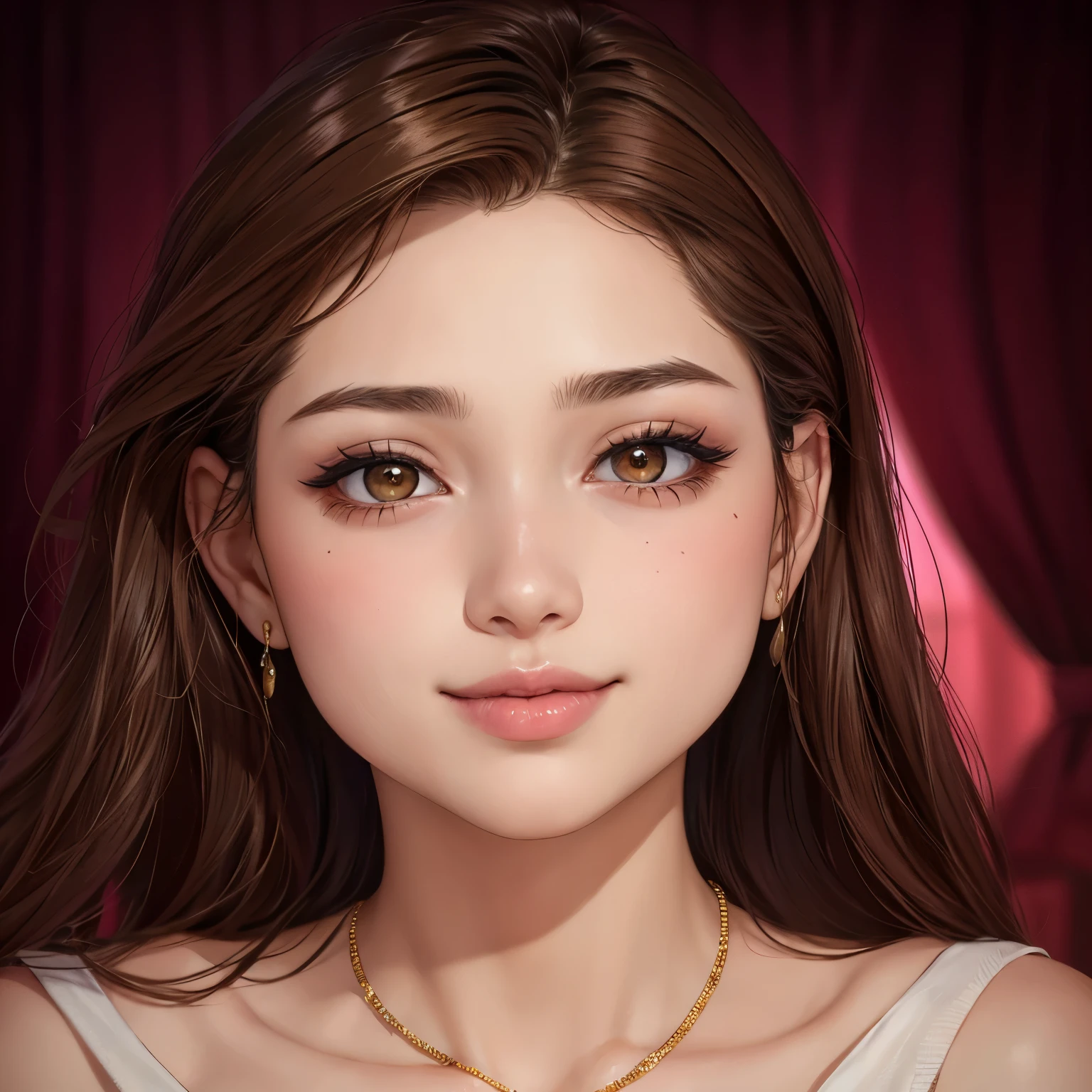 Gentle and beautiful woman, half body photo, delicate and sexy collarbone, charming oval face, double eyelids, smart peach blossom eyes, pink lips, small nose, bare shoulders, focused face, face close-up, ultra-high-definition, super Details, elegant standing, black British college style double-breasted casual loose Korean style small suit jacket, matched with black pleated skirt suit