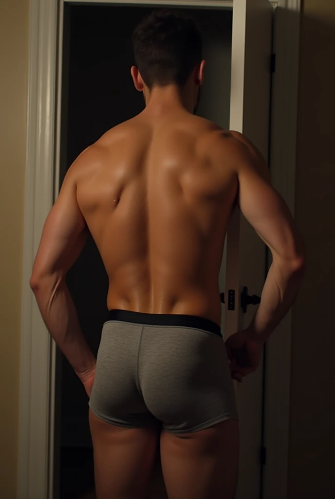((Best quality)), ((masterpiece)), (detailed), watercolor, Justin Bieber examines the buttocks of a 21-year-old Brazilian boy,in thong panties 2 sizes smaller wearing tight sweatpants with a protruding convex codpiece. Muscular, with round, firm, perfect buttocks, Aesthetic, erotic, beautiful, in the style of Caravaggio