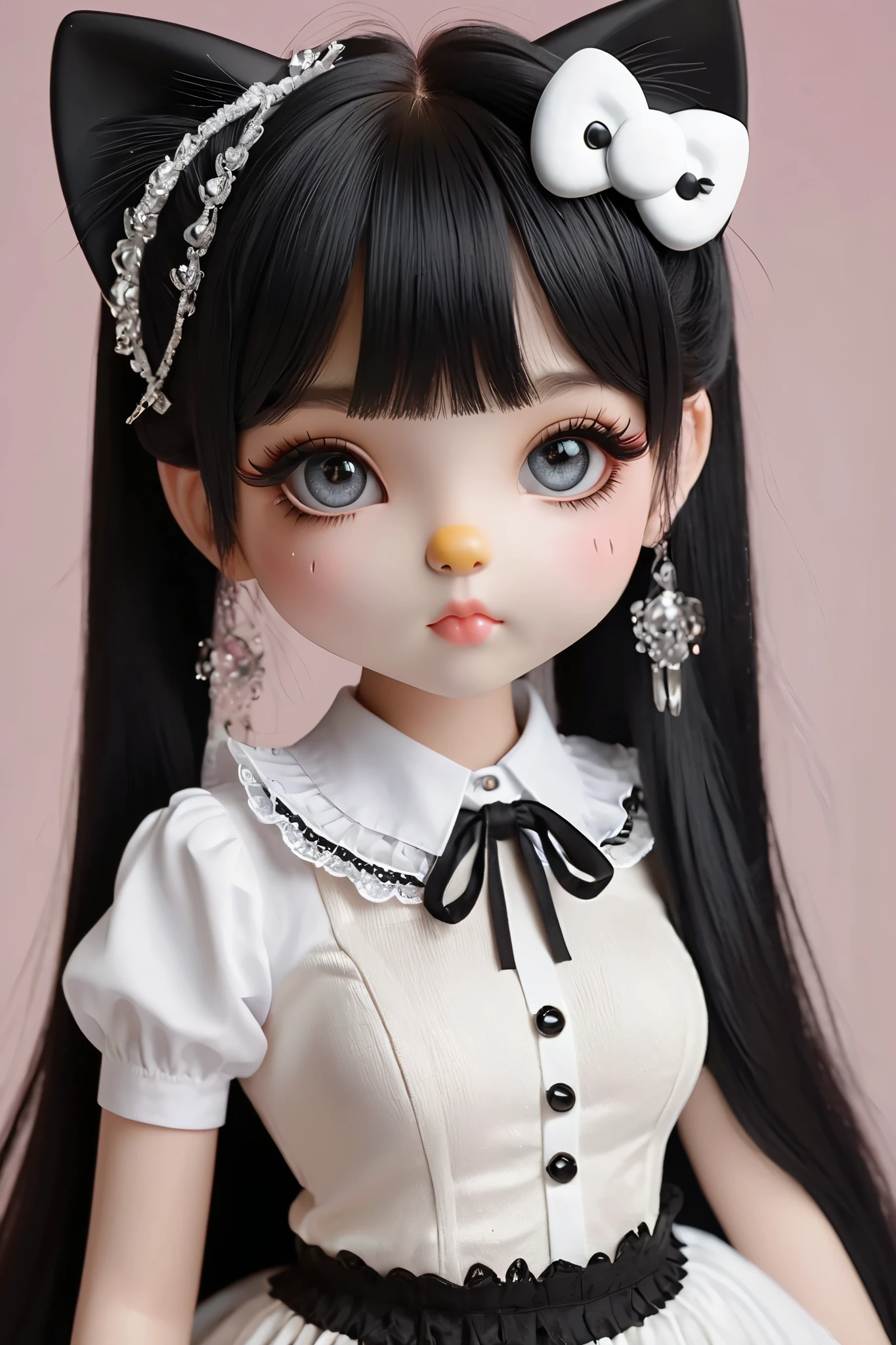 2 cat girls,2girl , twin tails, full body shot with a shy expression, 2 girls facing each other ,kitten, twin tails, full body shot with a shy expression,Hello Kitty ,とても beautiful,Black Catの耳, full body shot with a shy expression,Albino Skin,Cat's beard ,Cat ears,((Cat earsには大きなリボンの髪飾り)), animal ears animal ro,Animal whiskers , animal ears, style is good, eyelashes,Black Cat, beautiful太もも, round and sparkling eyes, has big eyes that don't fit the proportions of the face,Glass Eyes,Sparkling big eyes,Colored Contact Lenses, eyelashes, pair look, beautiful detailed eyes, beautiful detailed lips, highly detailed eyes and faces , long eyelashes, Black Hair, black eyes,, beautiful, is present, photo is present, photo- is present:1.37, top quality, 4K, 8k, high resolution, Masterpiece:1.2, Super Detail, is present, vibrant colors, studio lighting, Physically Based Rendering, very detailed depiction, Professional, beautiful natural lighting, intricate details, Lolita Fashion ,Belly button exposed