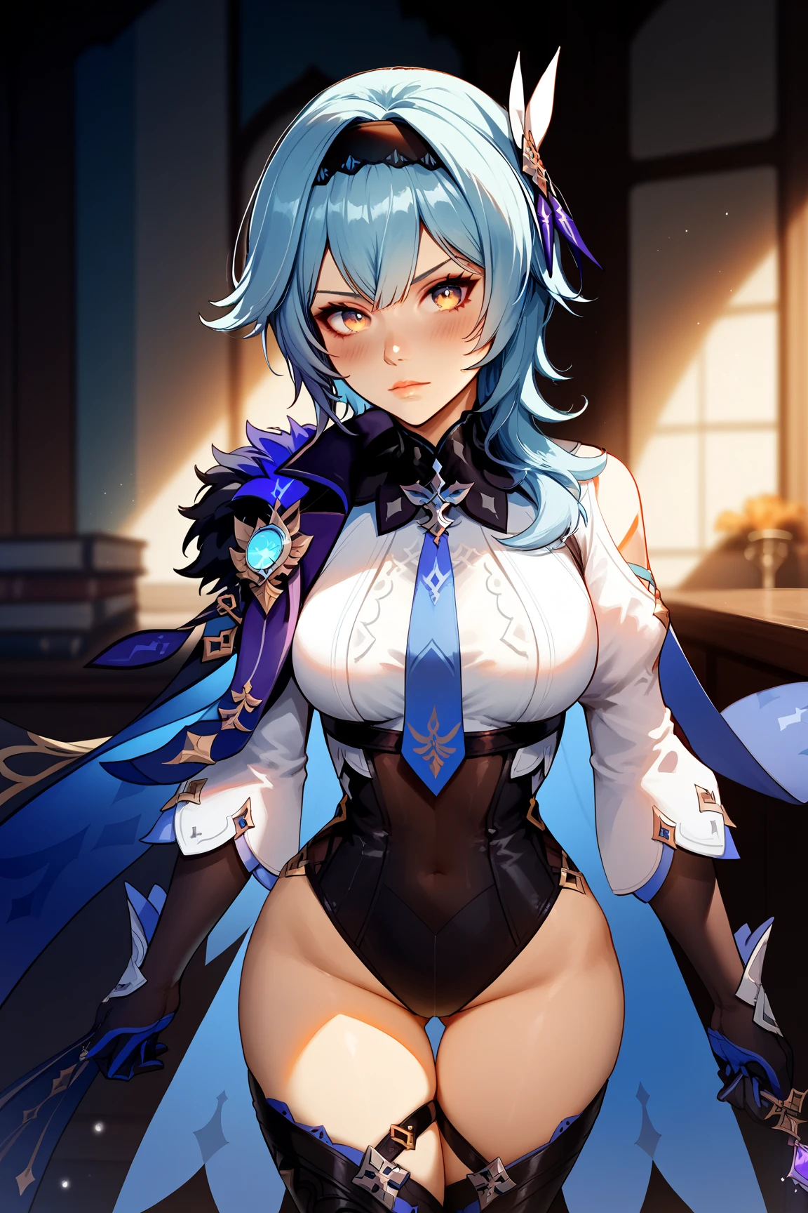 _asura style, eula (genshin impact), large breasts, lingerie, cowboy shot