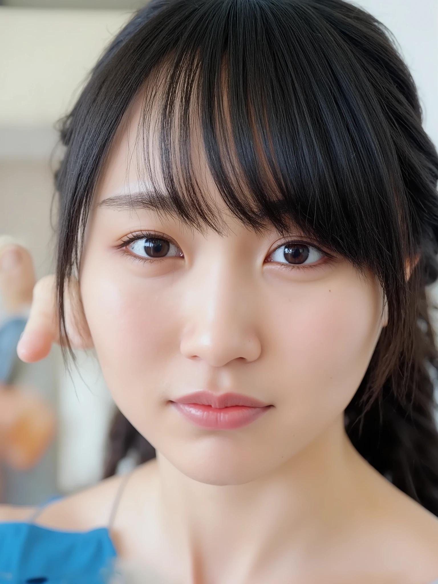 Pigtails,(( twin tails)), waves, ( upper body裸:1.2), upper body, Small eyes, Makeup ,(surprise eye :1.1), ( false eyelashes :1.2)