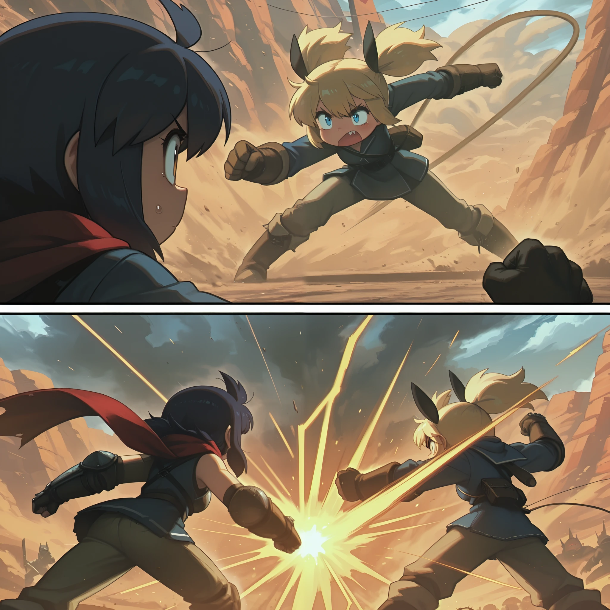 masterpiece, best quality, amazing quality, very aesthetic, high resolution, ultra-detailed, absurdres, newest, Anime screencap, highly detailed, high quality, hyper-Detailed, mistico_IL. BREAK.
1girl, solo, fight, comic, action, heroine, battle, strength, courage, determination, struggle, victory, adventure, journey, quest, mission, challenge, obstacle, enemy, villain, rival, opponent, conflict, clash, duel, combat, brawl, skirmish, confrontation, showdown, face-off, standoff, resistance, defiance, rebellion, bravery, valor, grit, tenacity, resilience, endurance, perseverance.