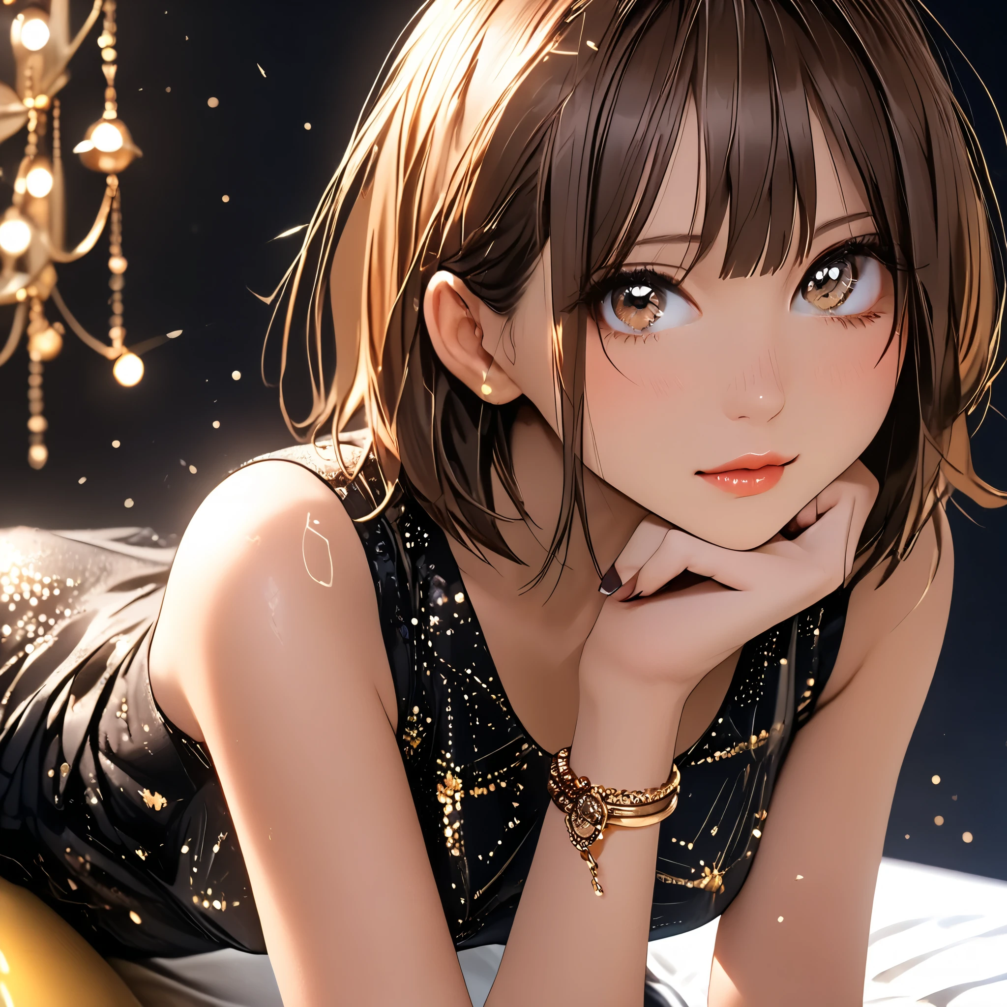 (beautiful girl:1.3),1girl,masterpiece,Highest quality,Ultra-high resolution,rich contrast,super high quality,8k,Highly detailed CG unit wallpaper,texture,Incredibly absurd,Ultra-high resolution,Highest quality anime,professional photograph,an extremely delicate and beautiful,RAW Photos,Depth of Field 1.2,ultra-detailed eyes,Glitter Effect,Beautiful glossy lips, 25years old, gorgeous legs, noise perfect, gorgeous ass, dynamic pose, sensual woman, seductive woman, mature woman, Milf, maternal, shy look, full body, (type of photo: medium shot, portraying the person from head to waist), brown hair, brown eyes, short hair, medium breasts, Chinats, Kano Chinatsu from the BlueBox series,