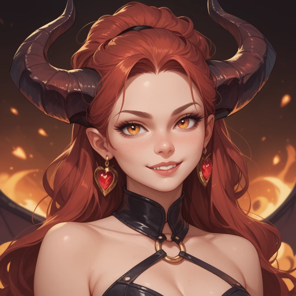 highly detailed, seductive erotic female with horns and scratched face, (busty, red hair), centered on the face, face focused, intricate eyes,
