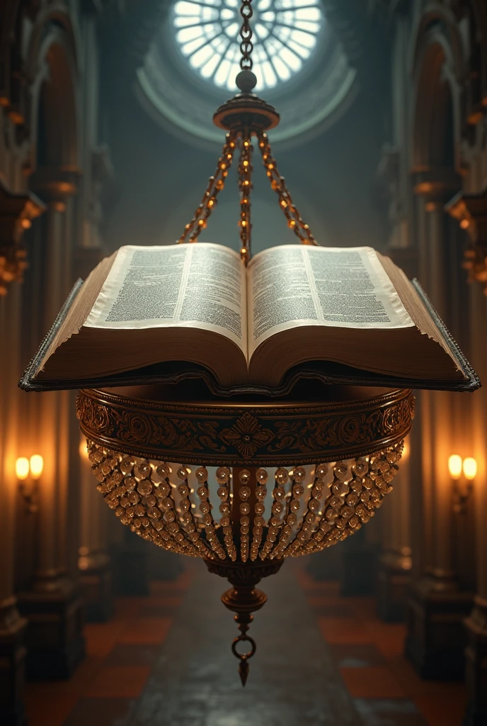 "Create a high-definition image of the Holy Bible along with myrrh crystals, that captures the reverence and spiritual significance of this holy book. The image should convey the historical and religious importance of the Bible, apresentando-a de forma digna e respeitosa. Use soft lighting to highlight cover and page details, enfatizando sua textura e envelhecimento, if applicable. Position the Bible in an environment that evokes a sacred environment, como uma prateleira de madeira em uma biblioteca antiga ou um altar iluminado. As cores devem ser sutis e a tipografia, Apresente-se, deve ser elegante e discreta. The image should inspire a sense of reverence and spiritual connection to the words and teachings contained in the Holy Bible."