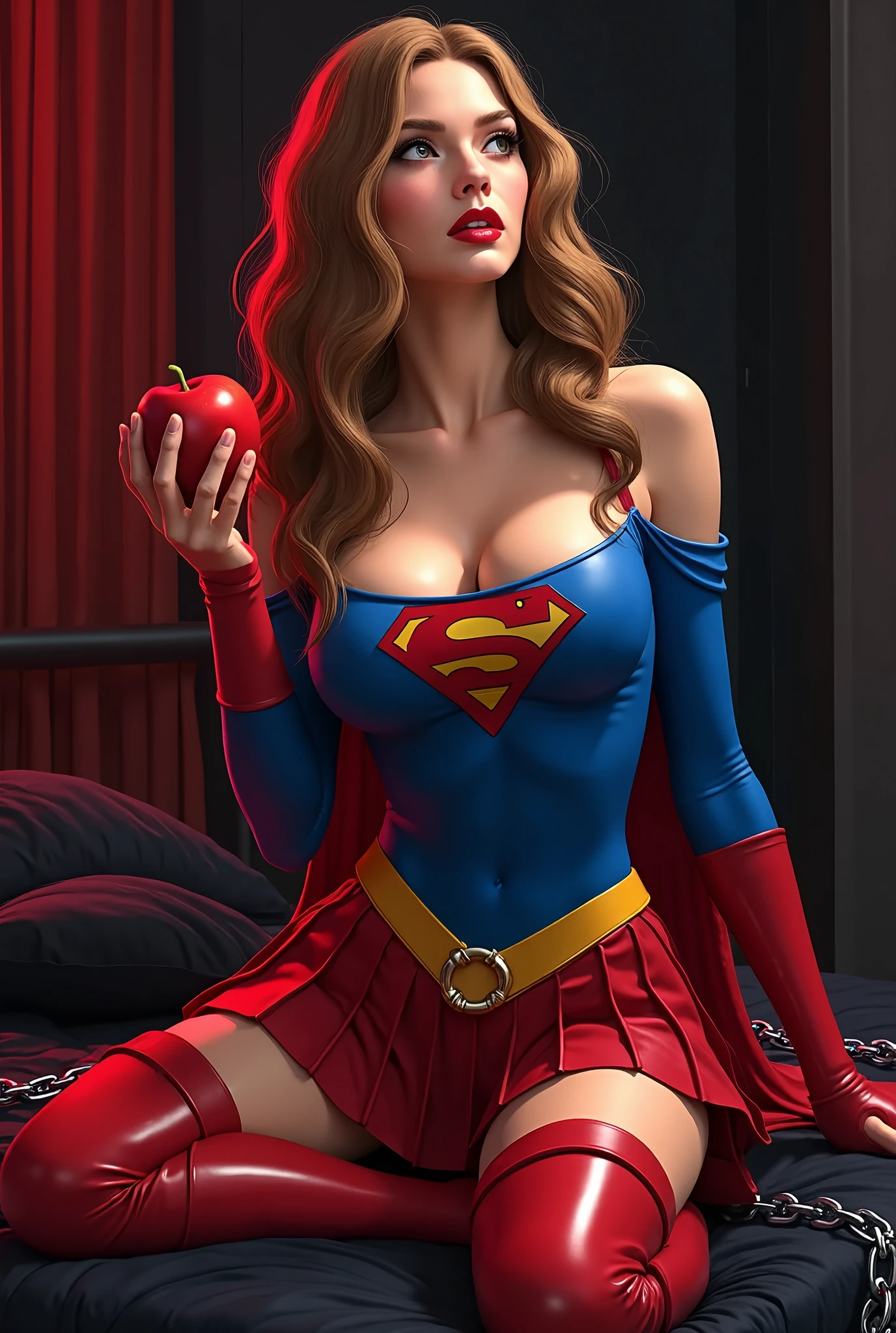 ((Bottom view)), ((She's wearing Supergirl's detailed uniform)), (She's wearing stiletto high heels) ((SUPERGIRL IS WEARING A HEAD HARNESS WITH BALL GAG)), ((SUPERHEROINE SUPERGIRL HALF SQUAT, pernas abertas)), ((vagabunda, prostituta, vadia)) She's sweaty all over her body. She's screaming in terror, She's terrified, She's crying a lot. (((SUPERGIRL tem cabelo loiro))), ((ela tem cabelo longo)), ((She's wearing a Fishnet garter belt)), ((Wearing a thick metal necklace around the neck )) She screams and begs for mercy, Ela cai no choro. Wearing a thick metal necklace around the neck with a chain. Usando maquiagem pesada no rosto. (Your clothes are immoral, your clothes are indecent). Shibari, arms behind back:1.4), (hands on back), (obra-prima, melhor qualidade) 1.5, 1girl, sozinho, (sexy, mulher bonita, rosto perfeito, olhos perfeitos) corpo inteiro, ((Shibari, arms behind back:1.4)), ((hands on back)), ((amarrada com cordas)), ((hands tied back)), ((rope restraint)), ((cabelos loiros)). ((High Definition Face)), (((Ela esta na masmorra de um castelo, ela usa calcinha rendada vermelha))).