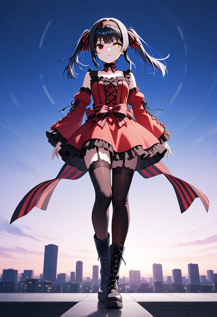 Full frame shot, masterpiece, best quality, cheria barnes, 1girl, solo butterfly brooch, ribbon, bow, skirt, back bow, shirt, long sleeves, thighhighs, outdoors, angry, cheria barnes, (full body:1.5), (from behind:1.4), (from below:1.5), (butt:0.9), panties, heavy wind, (wind lift:1.4)