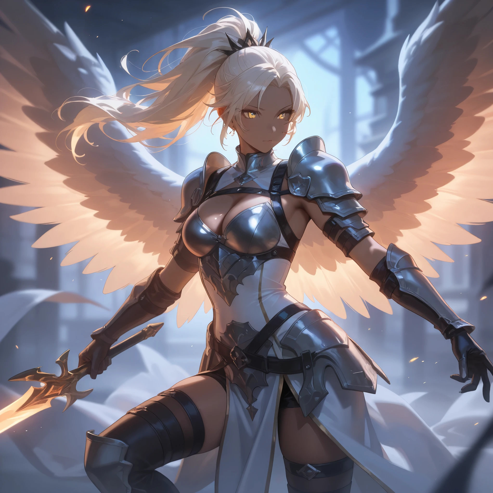 The Warrior Angel of the Angelic Hammer stands with divine resolve, clad in celestial armor. In her hand, she wields the Angelic Hammer, a symbol of righteous justice and holy strength. With each swing, she smites darkness and evil, her presence a beacon of hope and courage amidst the chaos of battle.