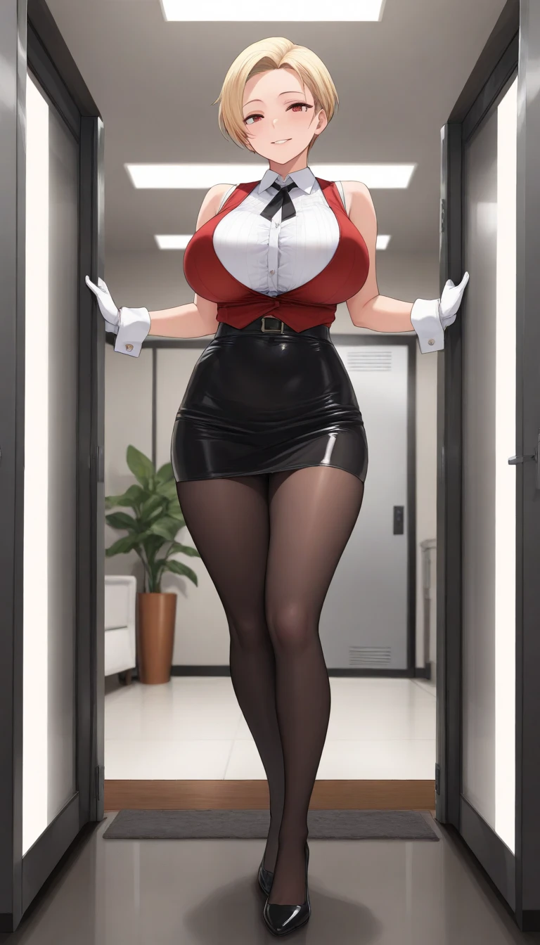 full bodyesbian,grey skirt,tightsuit,Standing on the ground,huge tit,Slim,long leges,Stand up straight,nothing background,Slim,extra long leg,Exhibited,Mannequin,Gray skirt,The skirt was blown up by the wind,Pearl panties