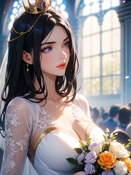(Highest quality, masterpiece:1.2), (Realistic:1.3),, (ultra-Detailed Background, Detailed Background), Bokeh,, , Gorgeous Prom Dresses, Luxury Prom Dresses, Bridal Veil, Bridal Gauntlet, Bridal Cascading Bouquet,, Upper Body,, Church wedding,, , One girl, cute, Teen, Pause, smile,, Dynamic Angle, ダイナミックなPause,, , Very long hair