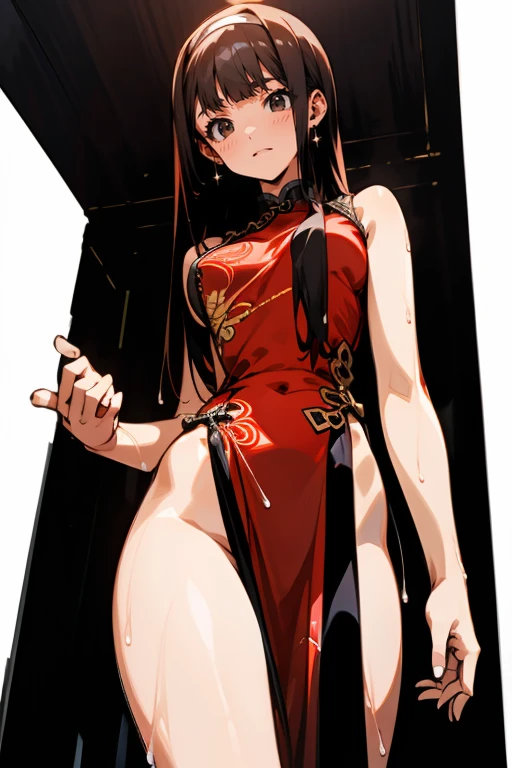 1girl,alone,momo yaoyorozu,masterpiece,best quality,high resolution,ultra detailed,detailed eyes,cowboy shot,dynamic posture,sharp focus,soft and smooth skin,seductive,smiling,closed mouth,looking at viewer,black hair , ponytail, hair tied back, black eyes, big breasts, medium waist, wide hips, wide thighs, round butt, long sleeves,((red Playboy bunny suit:1.3)),((cleavage)),shoulders bare, (( roha headband:1.3)), alone, ((red rabbit ears)), ((black pantyhose:1.4)), ((cleavage1.4)), red heels, smile, standing, direct,( hands on hips), sweat, steaming body, interior, casino, leaning on poker table, coin slot machines, Looking back, from behind, ((focus on butt)) pov (from below), perfect anatomy, hands perfect