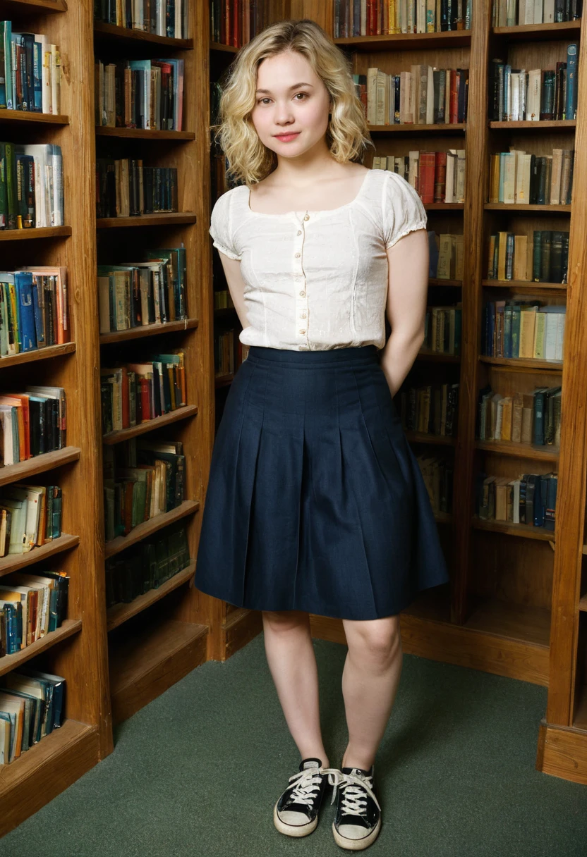 Lili Reinhart dressed in traditional Welsh clothing and smiling sexy